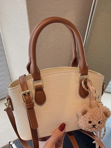 Summer Fashion Crocodile Pattern PU Shoulder Bag For Women Korean Style Handbag With Plush Bear Pendant Crossbody Bucket Bag