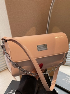 Women Fashion Glossy PU Leather Baguette Bag Underarm Shoulder Bag With Silver Metal Chain Flap Crossbody Purse Daily Bag