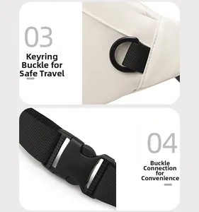 Détails de l'anneau en D en métal et de la boucle en plastique sur le sac blanc chic