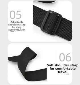 Vue détaillée de la sangle réglable en nylon et des boucles du sac de poitrine noir sport