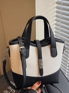 Fashion Litchi Grain PU Leather Tote Bag For Women Large Capacity Shoulder Bag With Metal Lock Elegant Commuter Handbag