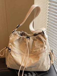 Minimalist Nylon Drawstring Shoulder Bag Large Capacity Pleated Crossbody Tote Bag For Women Daily Casual Travel Handbag