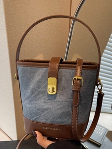 Women Bucket Bag PU Leather Contrast Color Minimalist Shoulder Bag Large Capacity Commute Handbag Ladies Elegant Daily Fashion Bag