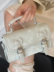 Sac bandoulière vintage bleu clair avec nœud décoratif et poignée pour femme chic