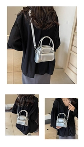 Versatile silver metallic mini crossbody bag with top handles and detachable shoulder strap