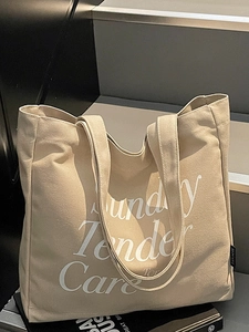 Bolso Tote de Lona de Moda para Mujer Estampado de Letras Gran Capacidad Bolso de Hombro Minimalista Compras Diarias Bolso de Tela para Estudiante