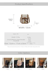 Detailed product dimensions and parameters for retro printed mini crossbody phone bag
