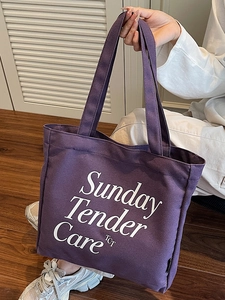 Bolso de lona morado minimalista con letras blancas para uso diario casual y viajes