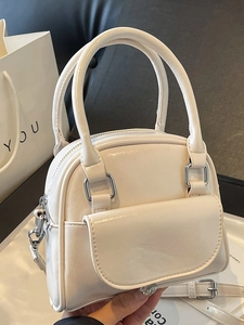 Women Fashion PU Leather Mini Square Shoulder Bag Korean Style High Gloss Handbag With Adjustable Strap Daily Crossbody Purse