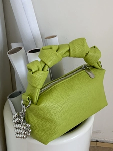 Women Personalized Pleated Handbag Minimalist PU Lychee Grain Small Square Bag With Pendant Fashion Crossbody Shoulder Bag