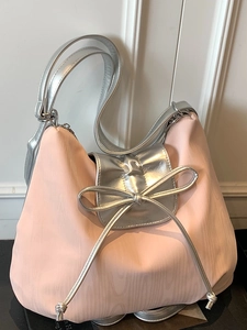 Damen Mode PU Leder Umhängetasche Große Kapazität Tote Bag Mit Schleife Falten Design Pendeln Handtasche Metallic Textur