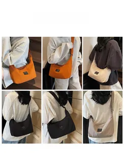 Collage of large capacity crescent crossbody bags in four colors with adjustable wide straps