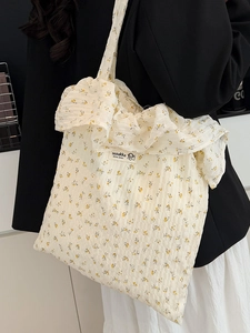 Sac cabas en toile à fleurs avec bords volantés et tissu texturé pour femmes