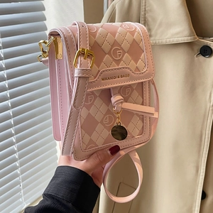 Vintage Quilted PU Leather Mobile Phone Bag For Women French Style Printing Small Crossbody Shoulder Bag With Metal Detail