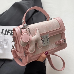 Vintage Floral Jacquard Shoulder Bag PU Leather Crossbody Handbag With Animal Charm Retro Metal Lock Women Urban Fashion Bag