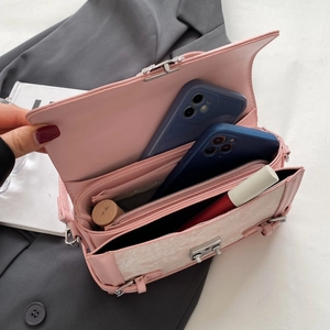 Pink leather shoulder bag with double compartments and internal zipper pocket