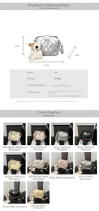 Detailed size specifications and color options for the quilted chain shoulder bag