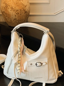 Damen Große Kapazität Krokodilmuster PU Leder Tote Bag Mode Hobo Schultertasche Mit Geflochtenem Anhänger Urban Minimalistische Handtasche