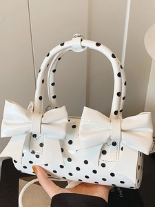 Sac à Épaule Nœud à Pois pour Femmes Doux Vintage en Cuir PU Sac Cylindre Mode Sac à Main Polyvalent pour Femme