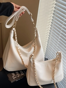 Women Large Capacity PU Leather Hobo Bag Fashion Casual Solid Color Shoulder Bag With Gold Chain Zipper Crossbody Bag