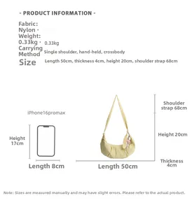 Gelbe Nylon-Halbmondtasche mit Details zu 0,33 kg Gewicht und Maßen für den Alltag