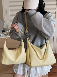 Chic yellow lychee pattern hobo bags in two sizes with woven chain straps for women