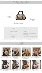 Detaillierte Größenangaben und Farboptionen für die stilvolle Boston Print Pillow Bag