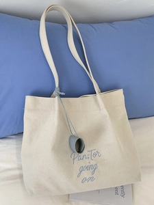 Women Minimalist Canvas Tote Bag Large Capacity Letter Embroidery Shoulder Handbag Urban Casual Everyday Commuter Travel Bag