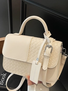 Vintage Woven Spliced Small Square Handbag For Women Urban Minimalist PU Leather Top Handle Shoulder Crossbody Bag Fashion Accessory