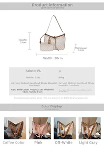 Detailed size chart for retro monogram tote bag with PU leather dimensions and color options