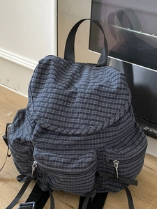 Sac à Dos en Toile Plaid Style Coréen pour Femmes Sac d'École à Cordon Avec Nœud Mode Grande Capacité Sac à Dos de Navette
