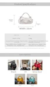 Detailed size chart and dimensions for the minimalist pleated PU bucket bag with knot handle