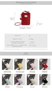 Detailed size specifications and 8-color availability for this PU leather crossbody phone bag