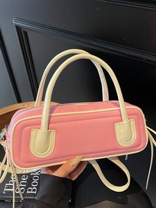 Women Fashion PU Leather Color Block Shoulder Bag Urban Minimalist Boston Underarm Bag Daily Commuting Handbag With Tassels