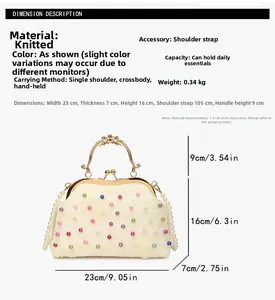 Tabella taglie dettagliata per borsa da sera con perline e manico in metallo vintage