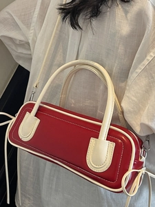 Chic red and white contrast underarm bag with decorative side bows for summer
