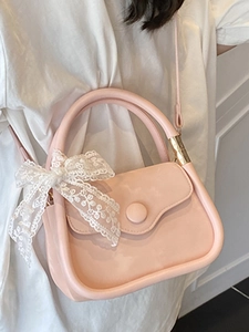 Sac à bandoulière rose doux pour femmes avec nœud en dentelle et boucle dorée
