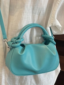 Fashionable turquoise aqua blue cloud bag in lychee pattern leather for women