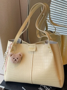 Large Capacity Crocodile Pattern Women Tote Bag PU Leather Fashion Splicing Shoulder Bag Handbag Urban Style Purse With Pendant