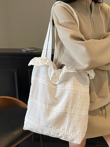 Minimalist white lace tote bag for women with large capacity and soft fabric texture