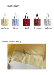 Detail view of canvas tote bag colors and interior zip pocket structure for daily commuting