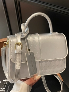 Trendy Women PU Leather Crossbody Bag Patchwork Diamond Pattern Top Handle Shoulder Bag Minimalist Small Square Handbag