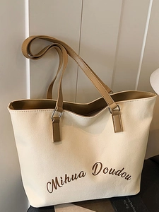 Sac Fourre-Tout en Toile pour Femmes Grande Capacité Été Minimaliste Impression de Lettres Sac à Épaule pour Travail Études