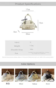 Detailed size chart and specifications for the lace-trimmed checkered bow handbag