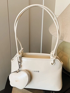 Women Stylish PU Leather Underarm Bag With Heart Pendant Solid Color Casual Commuter Shoulder Handbag For Daily Work Use
