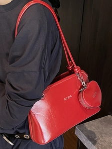 Chic red patent leather underarm shoulder bag with heart pouch for women