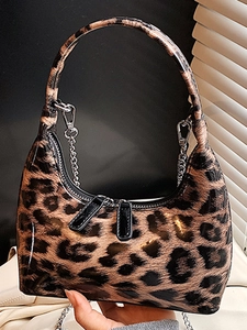 Trendy Leopard Print PU Leather Underarm Bag For Women Fashion Y2K Niche Chain Dumpling Shoulder Bag Daily Commuting Handbag