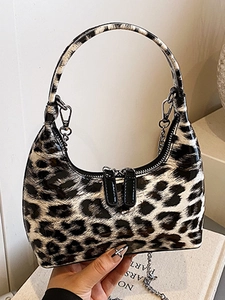 Leopard print faux leather handbag with glossy finish and stylish chain strap for women