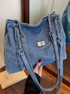 Vintage Large Capacity Washed Denim Shoulder Bag For Women Fashion Chain Crossbody Underarm Hobo Bag Casual Daily Tote