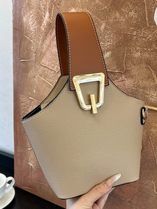 Borsa a Secchiello da Donna Design di Nicchia Pelle PU Blocchi di Colore Borsa a Spalla Casual Semplice Cuciture Moda